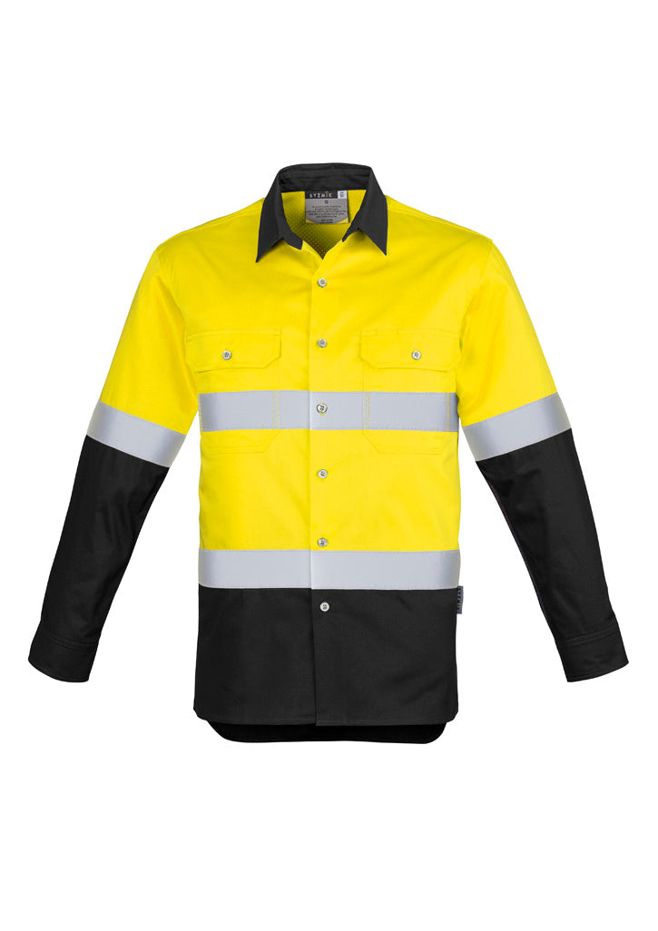 Syzmik Men's Industrial Long Sleeve Shirt - Hoop Taped - Yellow/Black