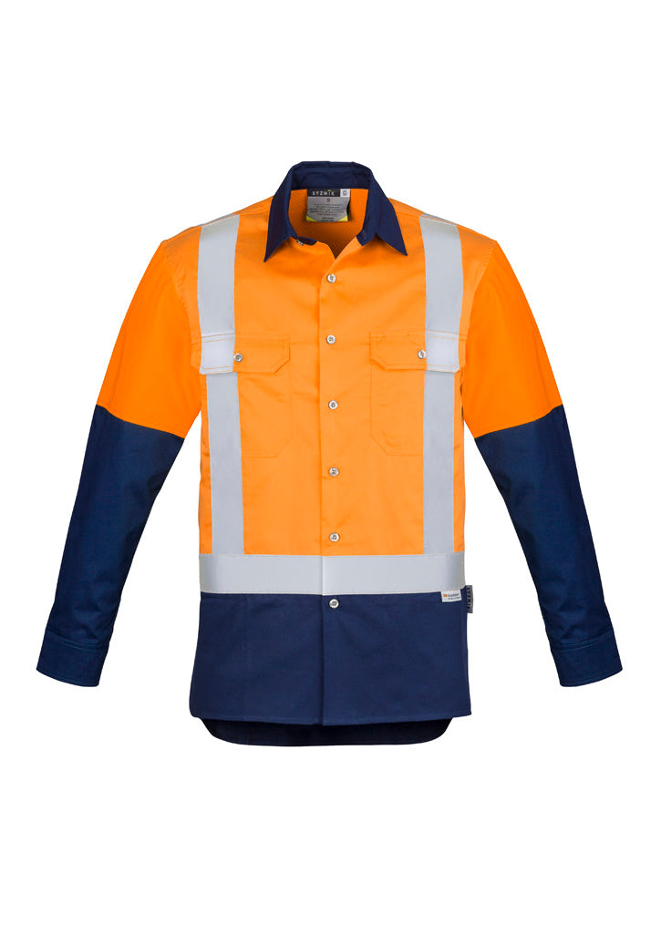 Syzmik Men's Industrial Long Sleeve Shirt - Shoulder Taped - Orange/Navy