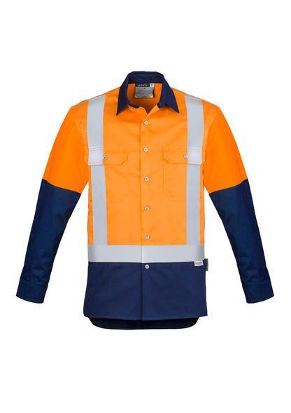 Syzmik Men's Industrial Long Sleeve Shirt - Shoulder Taped - Orange/Navy