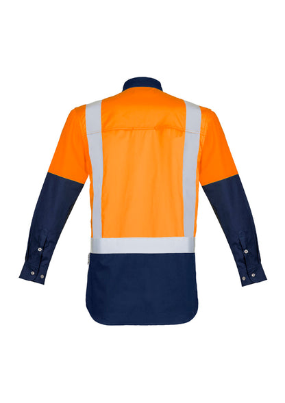 Syzmik Men's Industrial Long Sleeve Shirt - Shoulder Taped - Orange/Navy