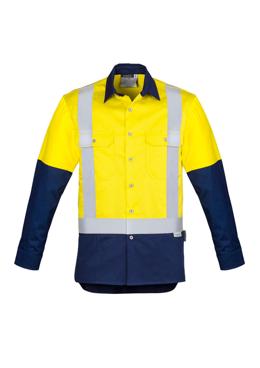 Syzmik Men's Industrial Long Sleeve Shirt - Shoulder Taped - Yellow/Navy