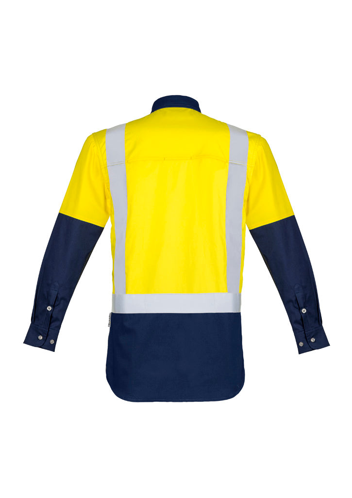 Syzmik Men's Industrial Long Sleeve Shirt - Shoulder Taped - Yellow/Navy