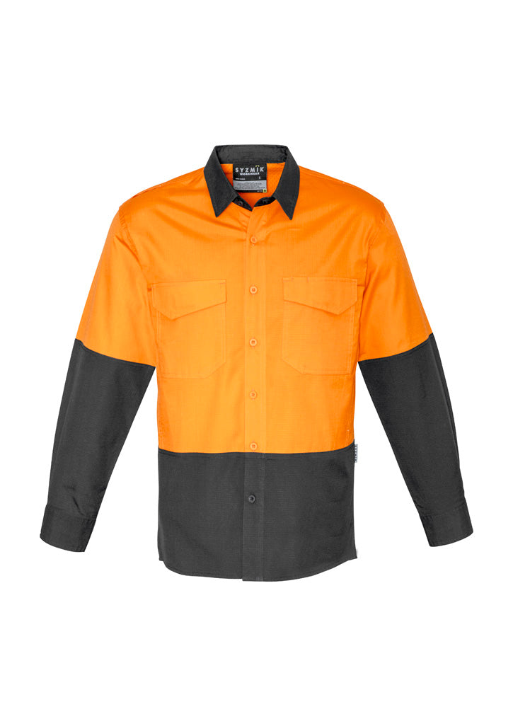 Syzmik Men's Rugged Cooling Hi Vis Long Sleeve Shirt - Orange/Charcoal