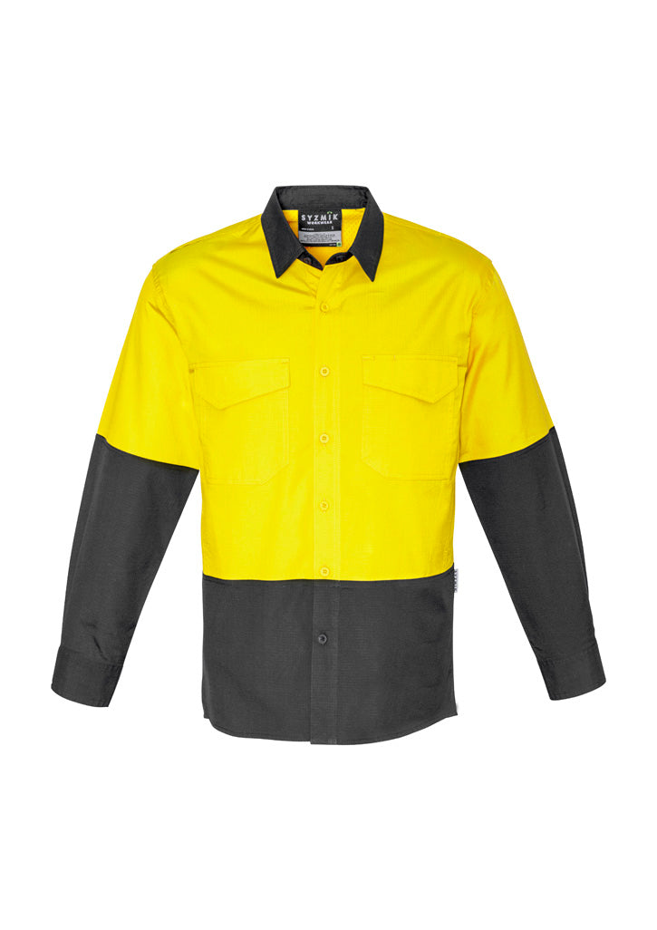 Syzmik Men's Rugged Cooling Hi Vis Long Sleeve Shirt - Yellow/Charcoal