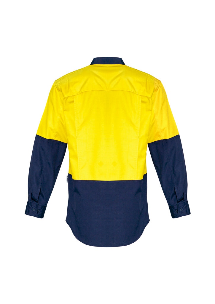 Syzmik Men's Rugged Cooling Hi Vis Long Sleeve Shirt - Yellow/Navy