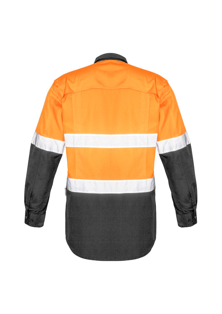 Syzmik Men's Rugged Cooling Hi Vis Taped Long Sleeve Shirt - Orange/Charcoal