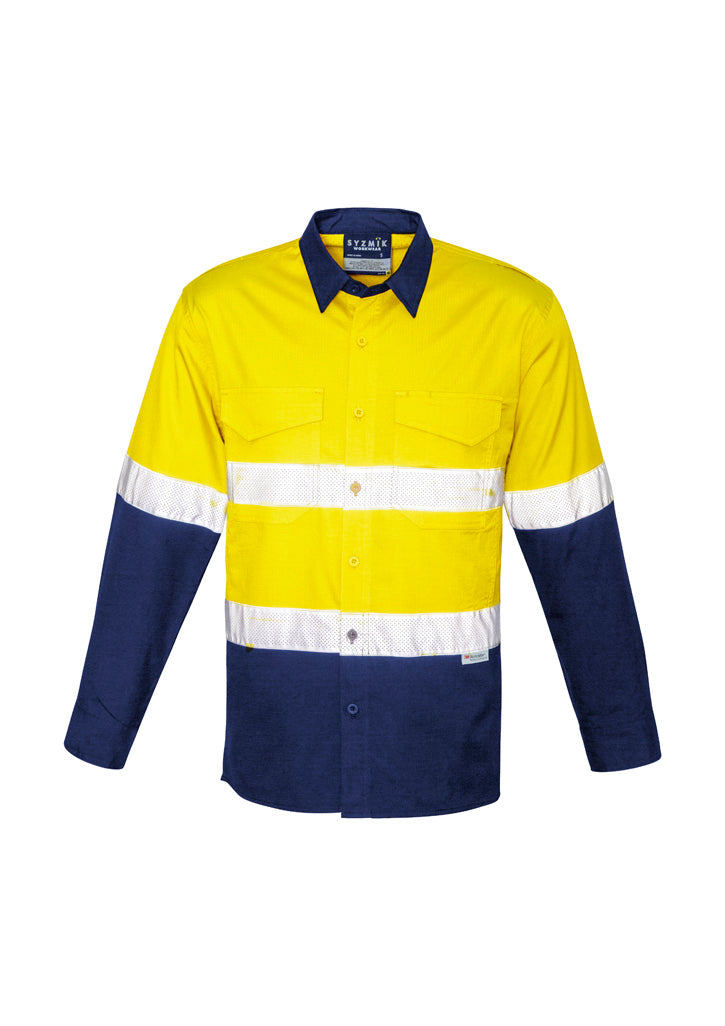 Syzmik Men's Rugged Cooling Hi Vis Taped Long Sleeve Shirt - Yellow/Navy