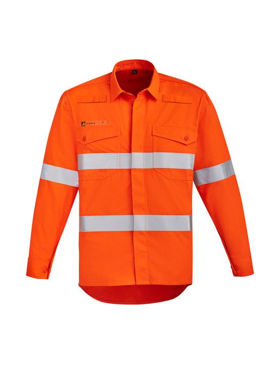 Syzmik Men's Orange Flame Hi Vis Open Front Shirt - Hoop Taped - Orange