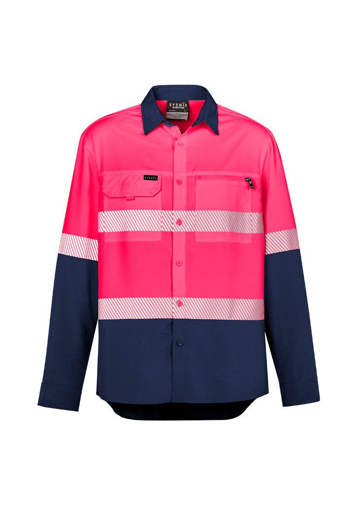 Syzmik Men's Hi Vis Outdoor Segmented Tape Long Sleeve Shirt - Pink/Navy