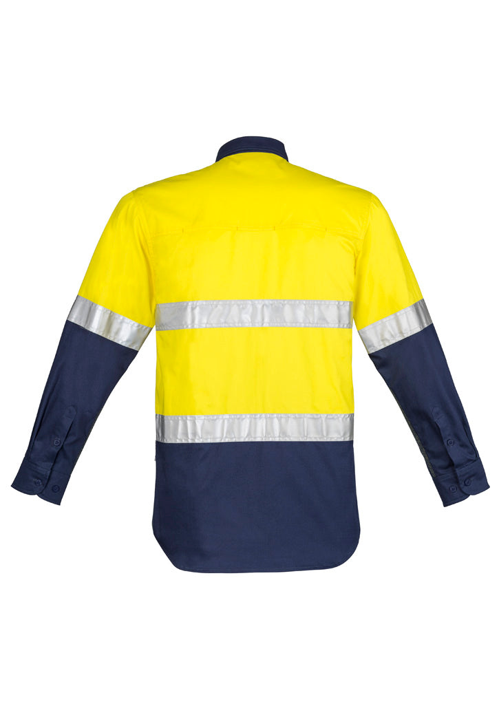 Syzmik Men's Closed Front Long Sleeve Shirt - Hoop Taped - Yellow/Navy