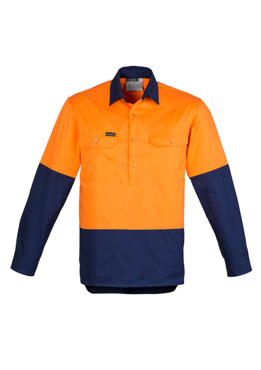 Syzmik Men's Closed Front Long Sleeve Shirt - Orange/Navy