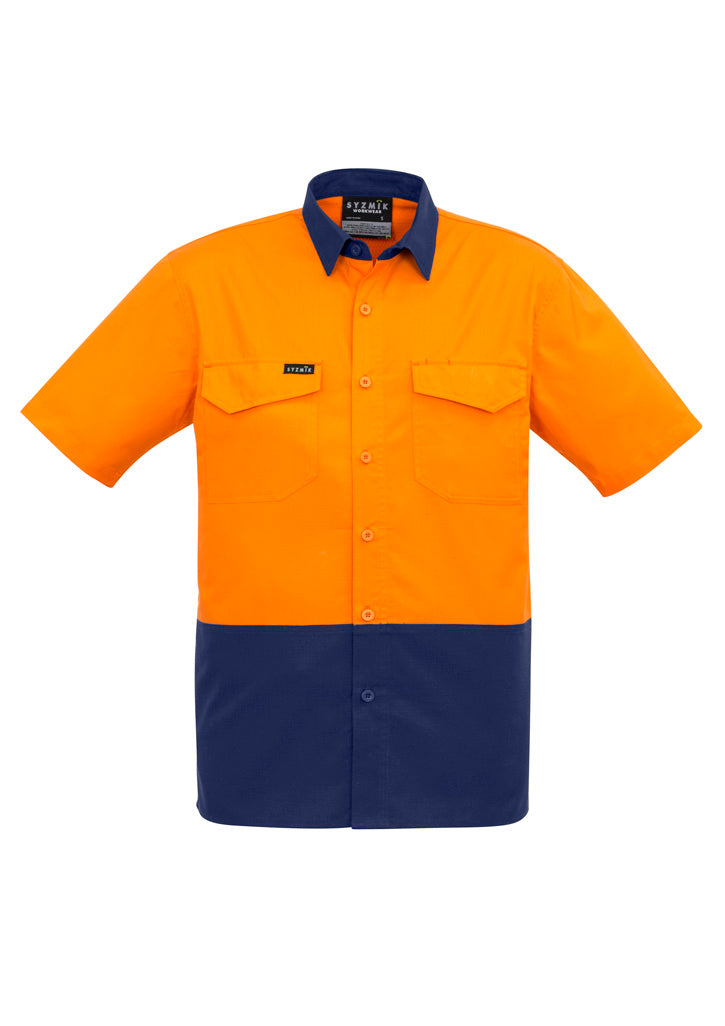 Syzmik Men's Rugged Cooling Hi Vis Short Sleeve Shirt - Orange/Navy
