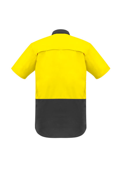 Syzmik Men's Rugged Cooling Hi Vis Short Sleeve Shirt - Yellow/Charcoal