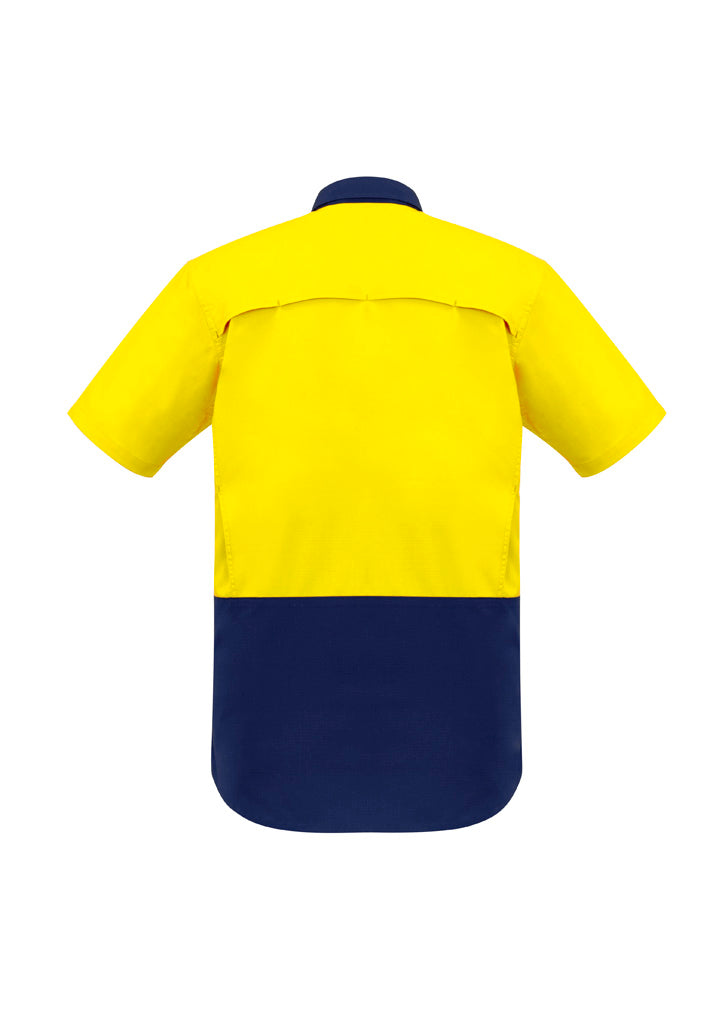 Syzmik Men's Rugged Cooling Hi Vis Short Sleeve Shirt - Yellow/Navy