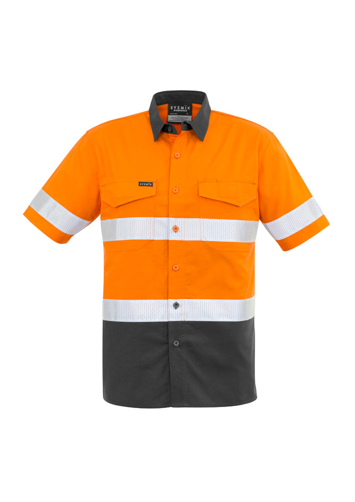 Syzmik Men's Rugged Cooling Hi Vis Taped Short Sleeve Shirt - Orange/Charcoal