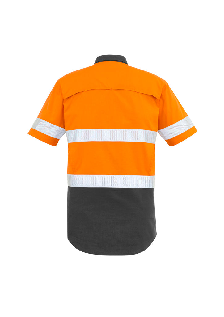 Syzmik Men's Rugged Cooling Hi Vis Taped Short Sleeve Shirt - Orange/Charcoal
