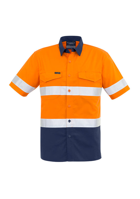 Syzmik Men's Rugged Cooling Hi Vis Taped Short Sleeve Shirt - Orange/Navy