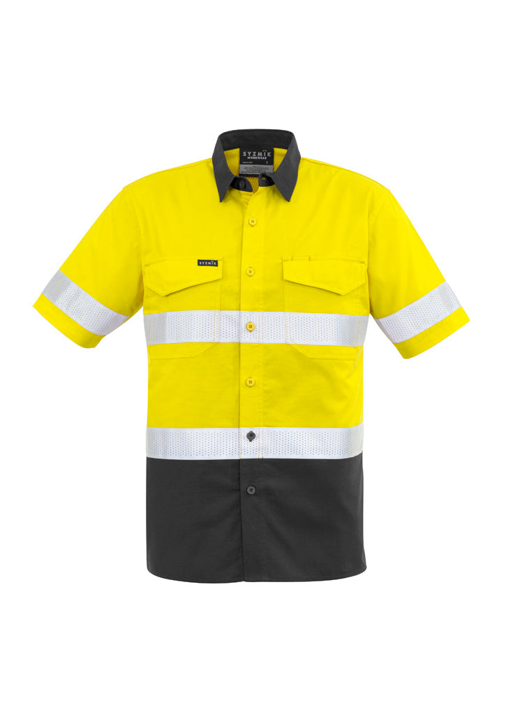 Syzmik Men's Rugged Cooling Hi Vis Taped Short Sleeve Shirt - Yellow/Charcoal