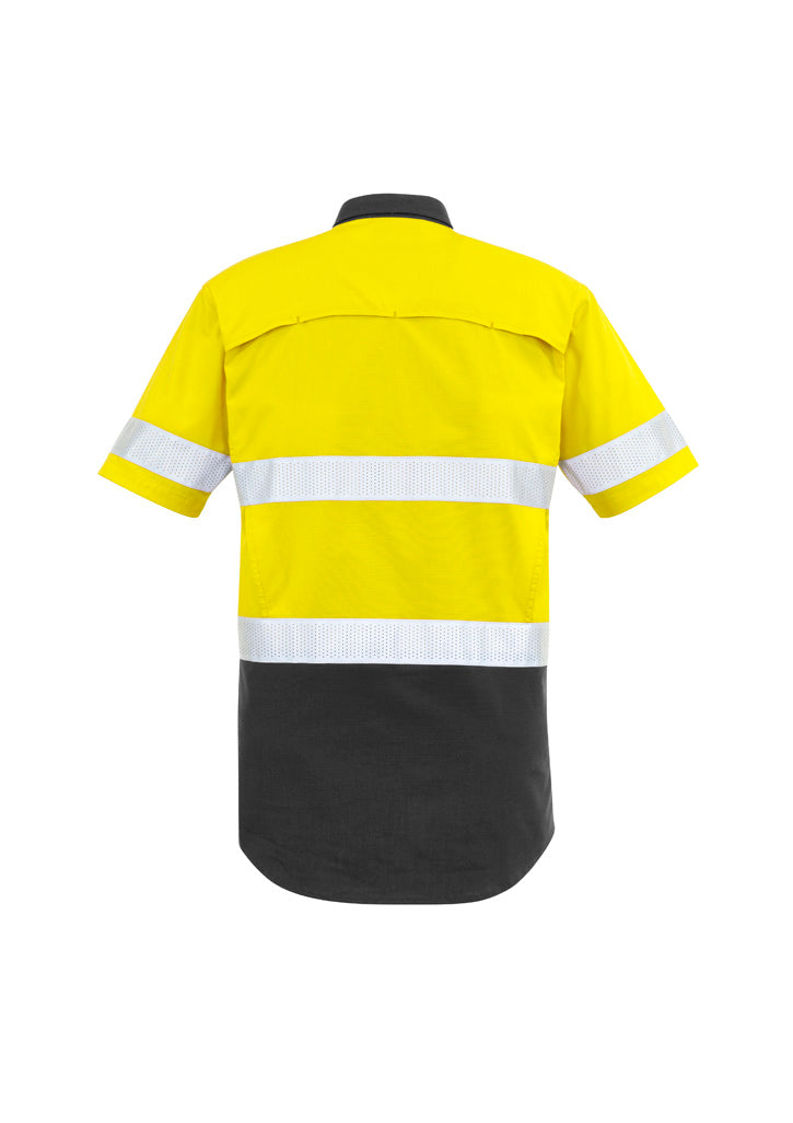 Syzmik Men's Rugged Cooling Hi Vis Taped Short Sleeve Shirt - Yellow/Charcoal