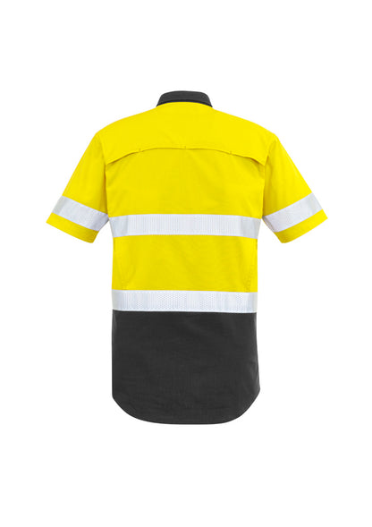 Syzmik Men's Rugged Cooling Hi Vis Taped Short Sleeve Shirt - Yellow/Charcoal