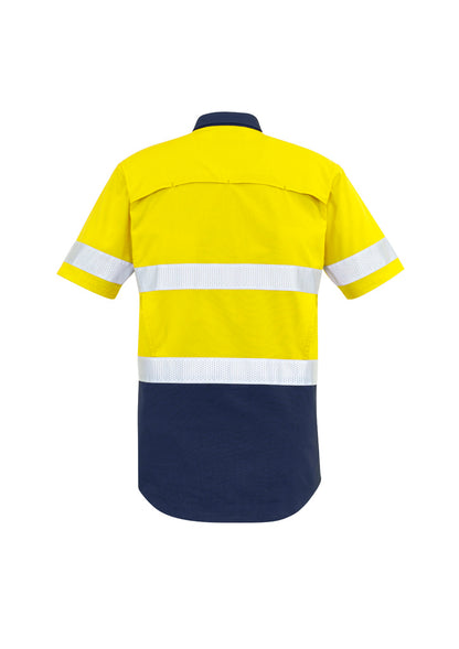 Syzmik Men's Rugged Cooling Hi Vis Taped Short Sleeve Shirt - Yellow/Navy