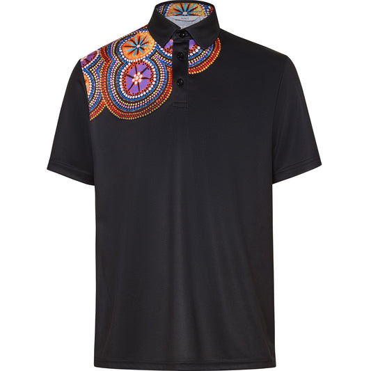 NNT CATJJS Polyester Knit Bush Tucker Indigenous Print Polo