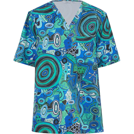NNT CATRFR Polyester Print Warlu Indigenous Scrub Top