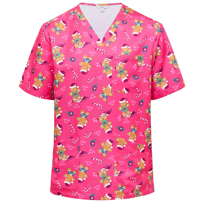NNT CATRST Xmas Gingerbread Surfer Print Scrub Top