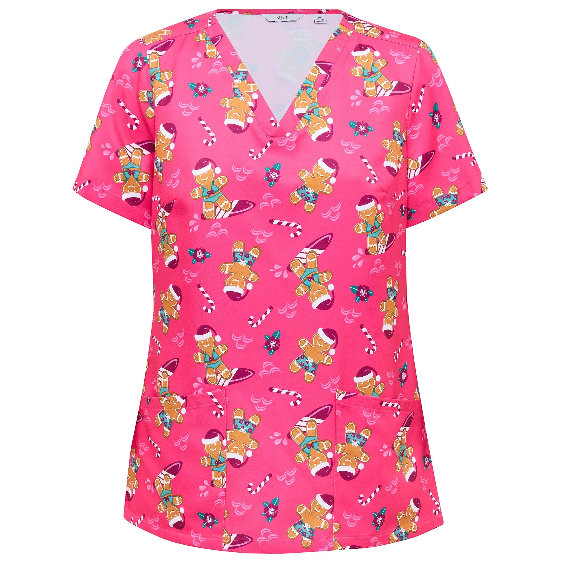 NNT CATUXV Xmas Gingerbread Surfer Print Scrub Top