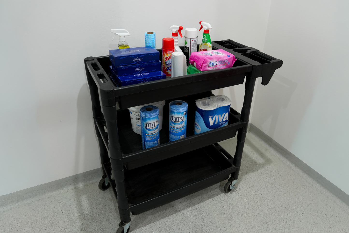 Utility Cart - 3 Level Service Cart - Plastic with Castors and Handle