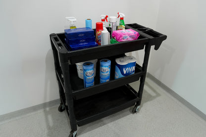 Utility Cart - 3 Level Service Cart - Plastic with Castors and Handle