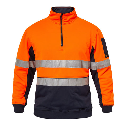 Workcraft WT8013 Hi Vis Half Zip Reflective Pullover in Orange/Navy