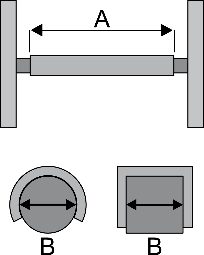 Diagram showing how to measure the width and diameter of round and square ladder rungs for anti-slip ladder covers